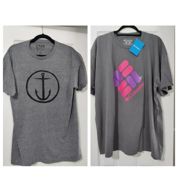 Lot Of 2 Men's Medium Gray Logo T- Shirts Captain Fin & Columbia New Tops - Picture 1 of 8